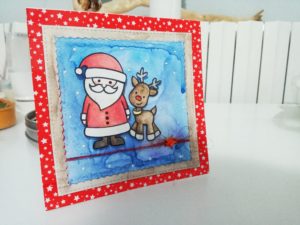 Card natalizia con Babbo Natale e Rudolf