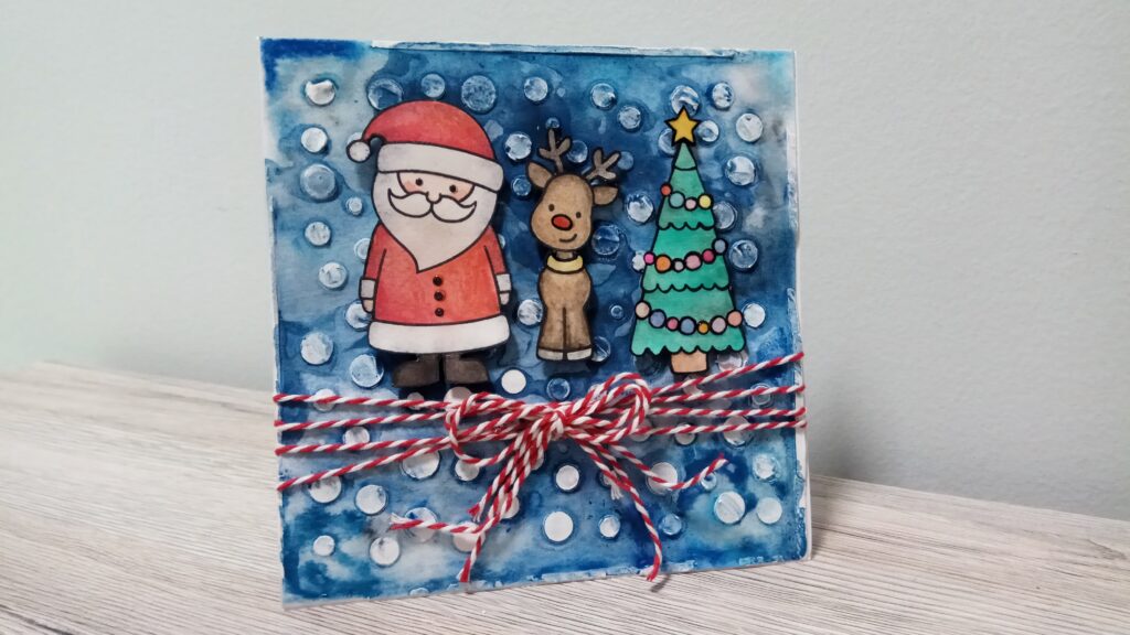 Card natalizia Babbo Natale, Rudolf e l’albero