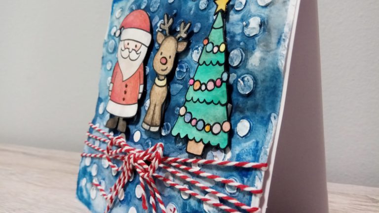 Card natalizia Babbo Natale, Rudolf e l’albero